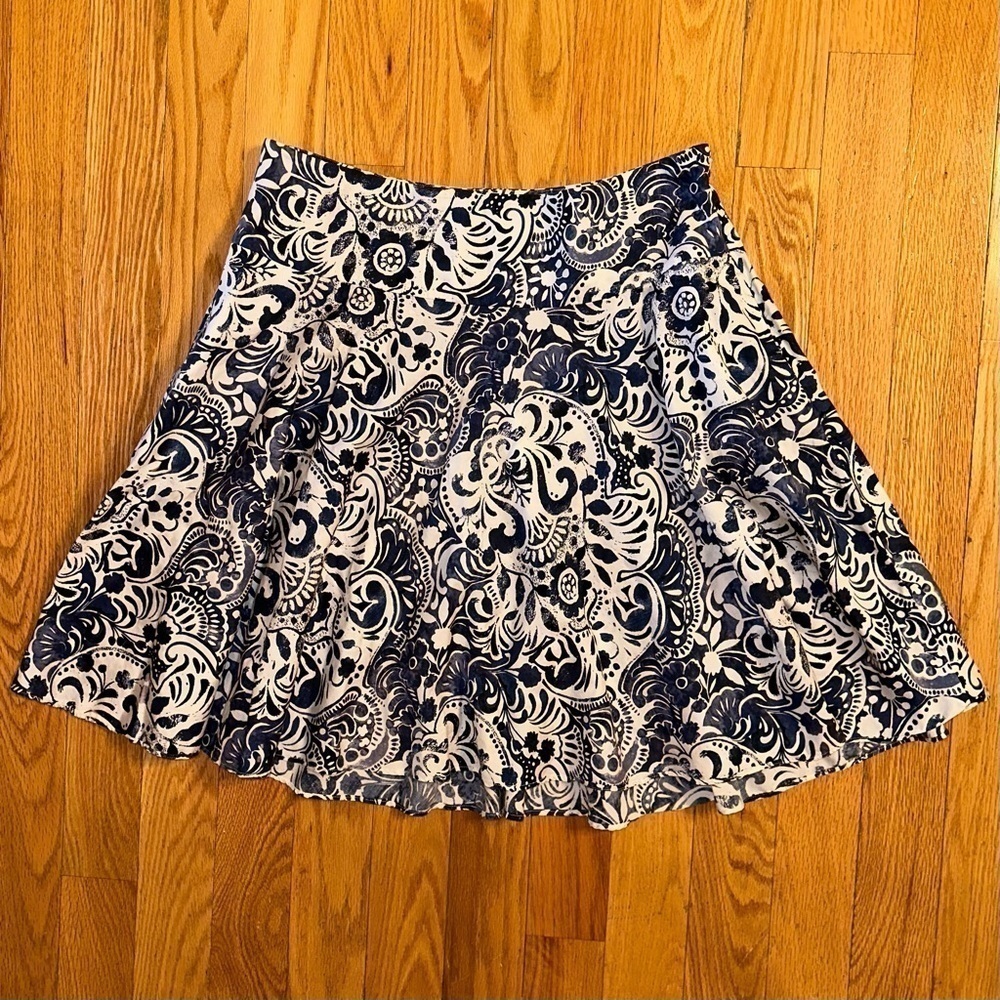 Ralph Lauren navy white patterned A-line skirt sz 14